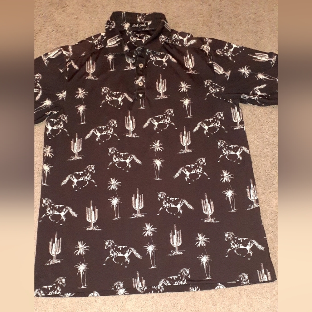 Bad Birdie Cowboy Golf Polo - Horses/Cactus/Palm Trees - Clean - Medium